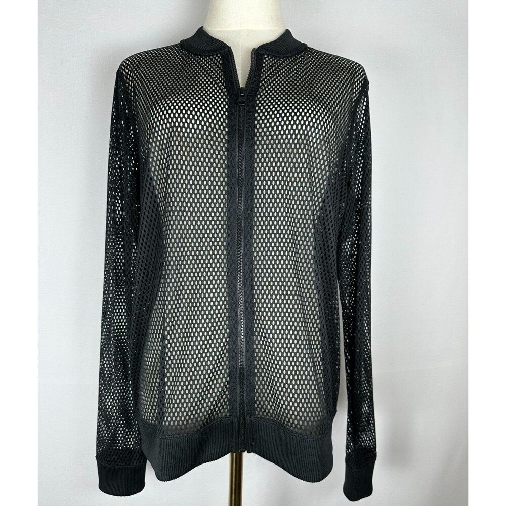 Victoria Sport Black Mesh Sheer Bomber Jacket M Athletic Gym Streetwear Rave